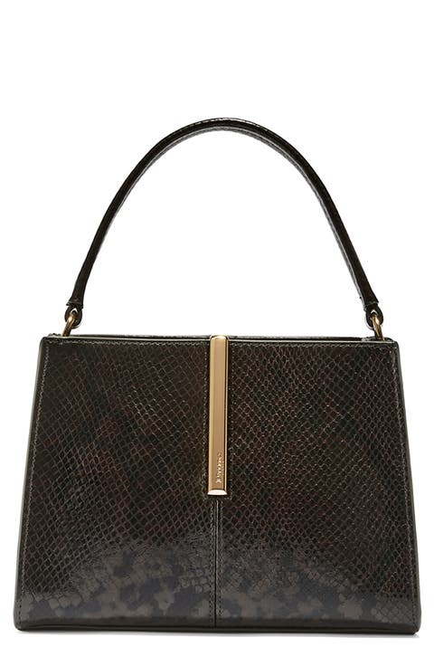 Dinidestined Croc Embossed Leather Top Handle Bag