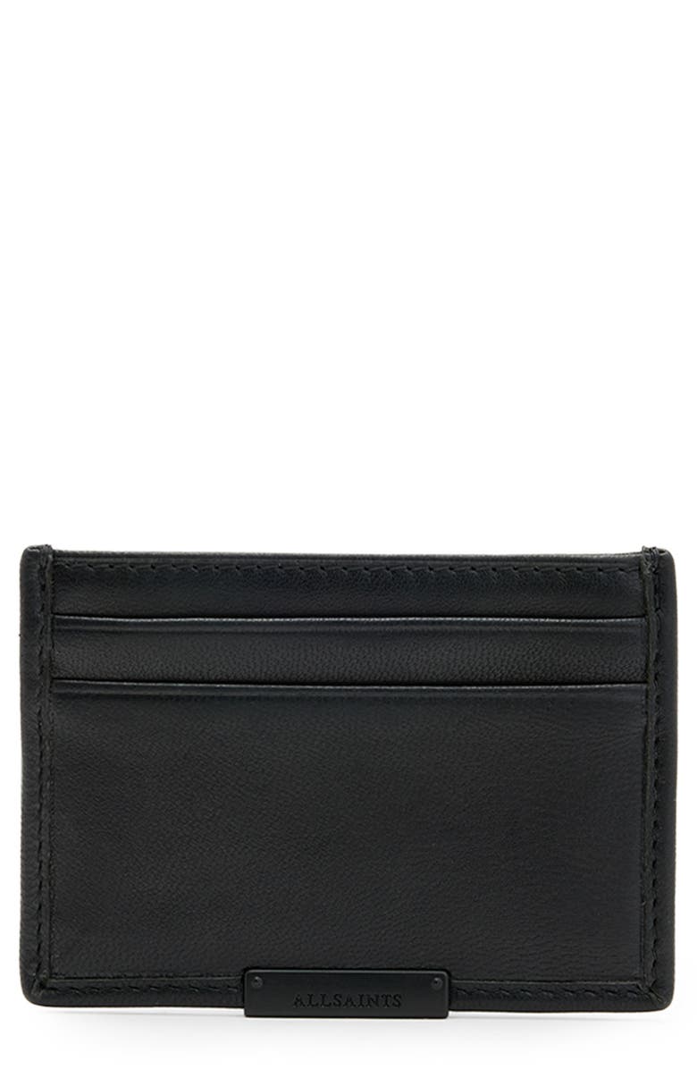 AllSaints Dove Leather Cardholder, Main, color, Black