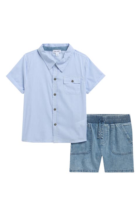 Kids' Beach Short Sleeve Button-Up Shirt & Chambray Shorts Set (Toddler)