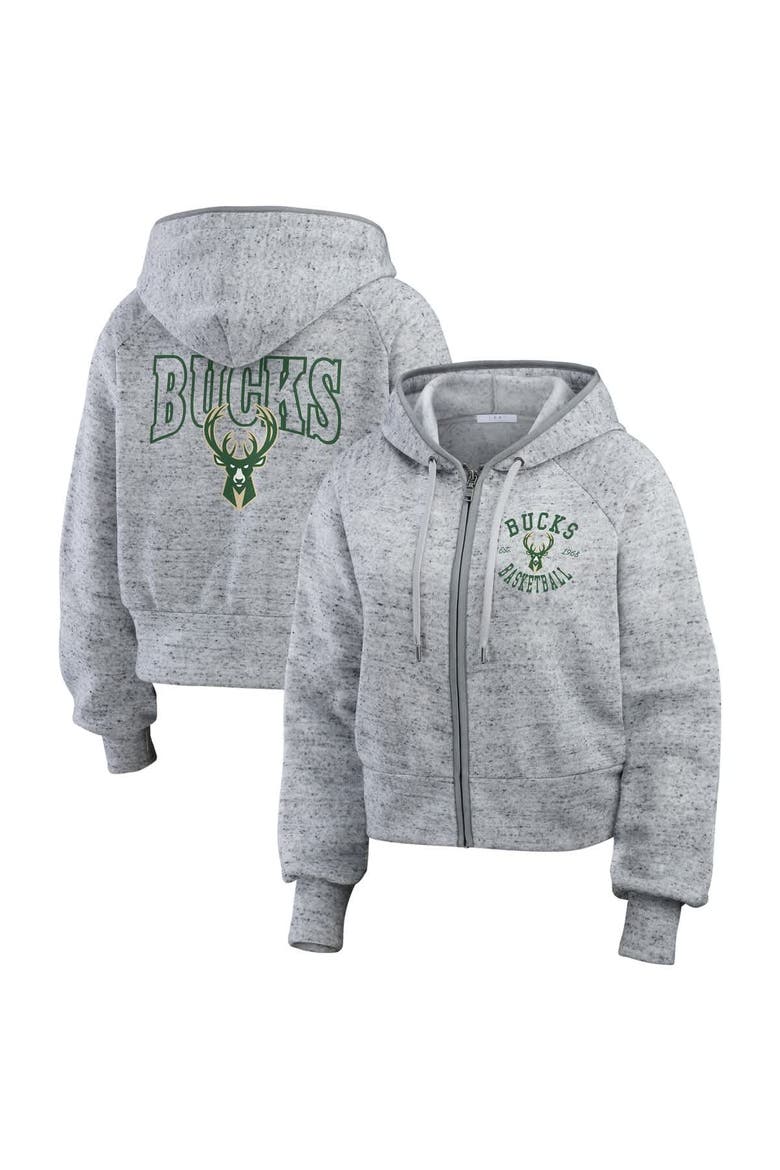 Women's WEAR by Erin Andrews Heather Gray Milwaukee Bucks Speckled Radiator Full-Zip Hoodie, Main, color, Heather Gray