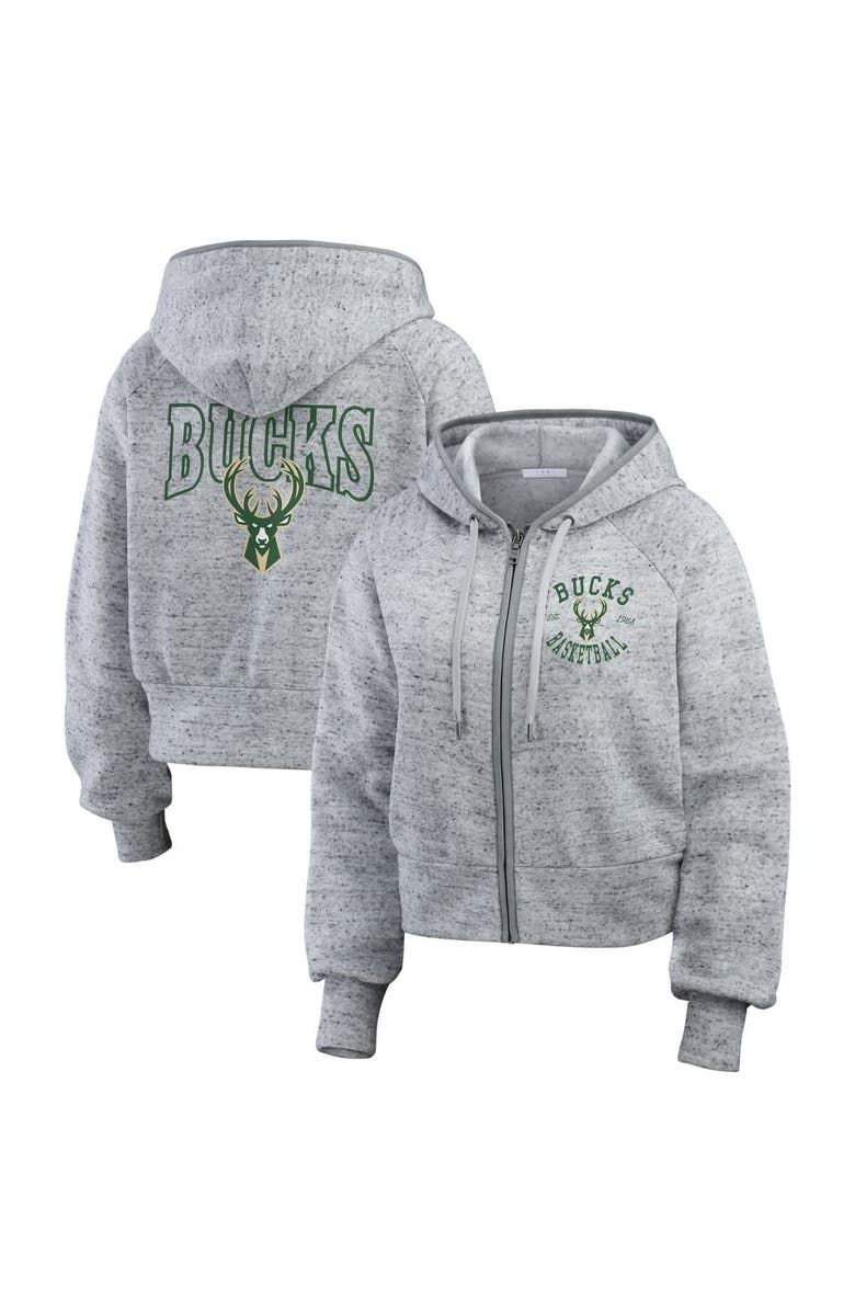 WEAR by Erin Andrews Women's WEAR by Erin Andrews Heather Gray Milwaukee Bucks Speckled Radiator Full-Zip Hoodie, Main, color, Heather Gray