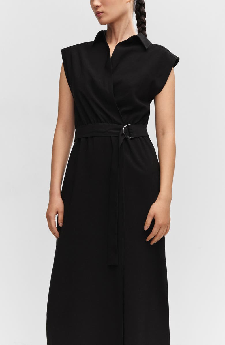 MANGO Belted Shirtdress, Alternate, color, Black