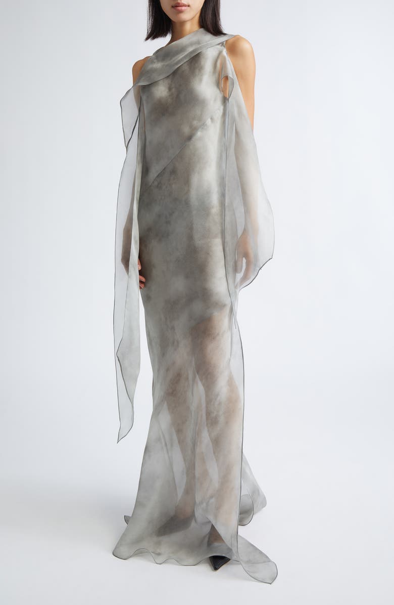 GRACE LING Bias Cut Silk Chiffon Scarf Gown, Main, color, 