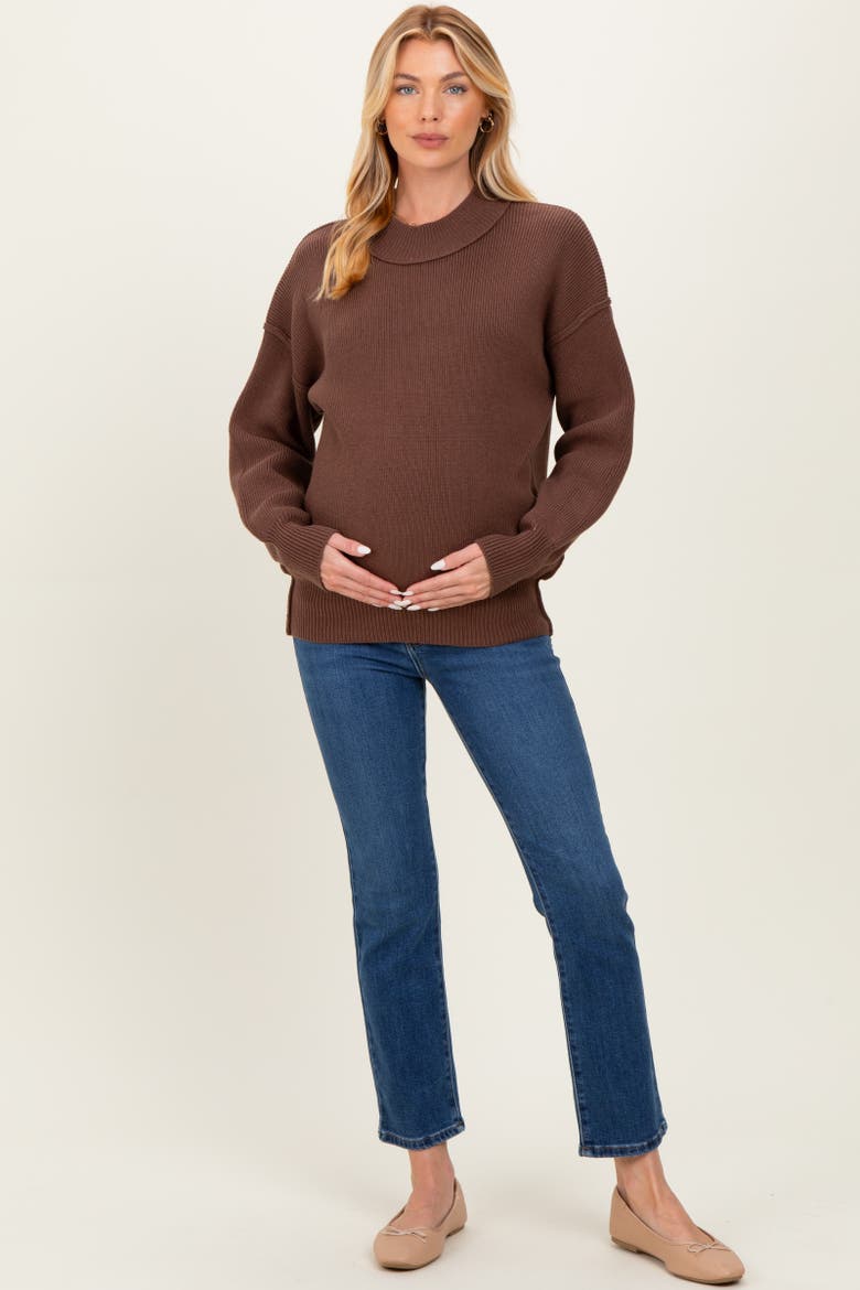 Wide Neck Drop Shoulder Sweater, Alternate, color, Brown