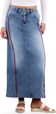 Wash Lab Denim Side Piping Denim Maxi Skirt