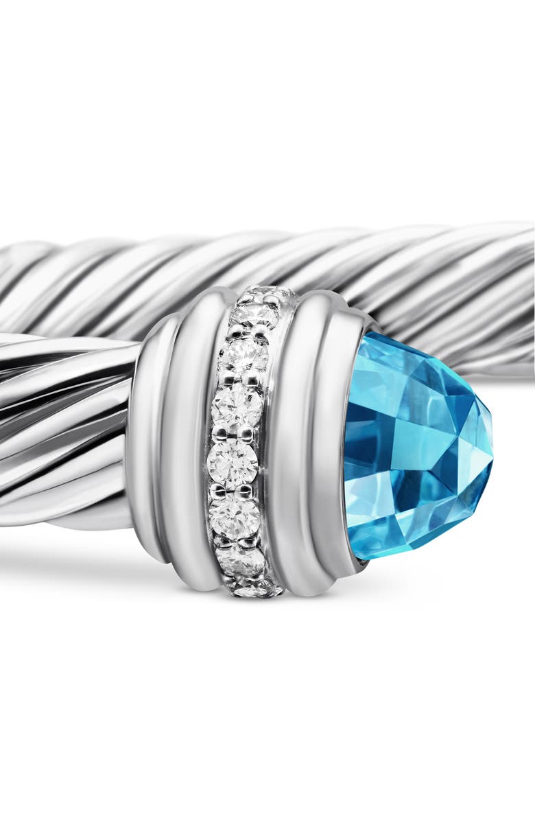 David Yurman Classic Cable Bracelet in Sterling Silver with Blue Topaz & Diamonds, 7mm, Alternate, color, Silver/Diamond/Blue Topaz