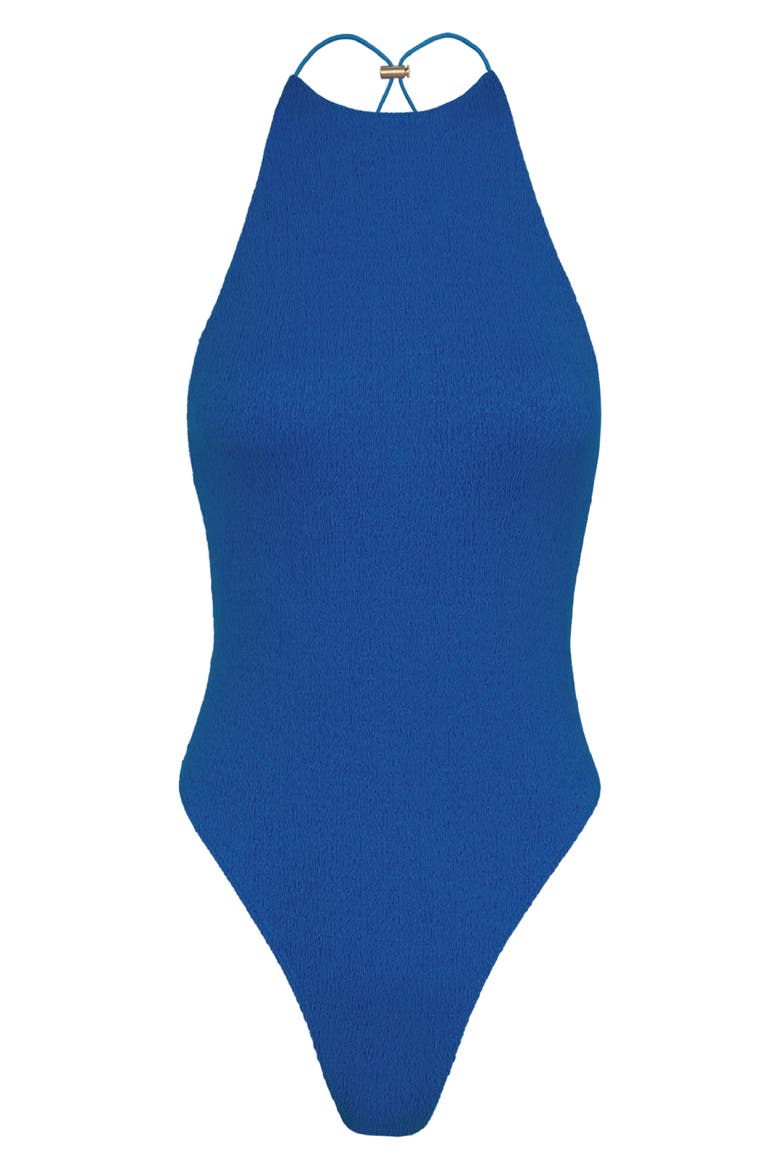 Pixie High Neck One-Piece Swimsuit, Alternate, color, BLUE