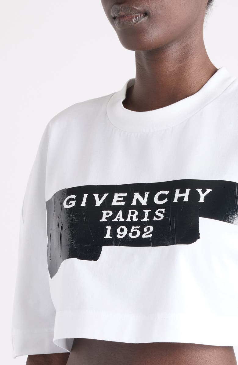 Givenchy Tape Logo Cocoon Crop T-Shirt, Alternate, color, White
