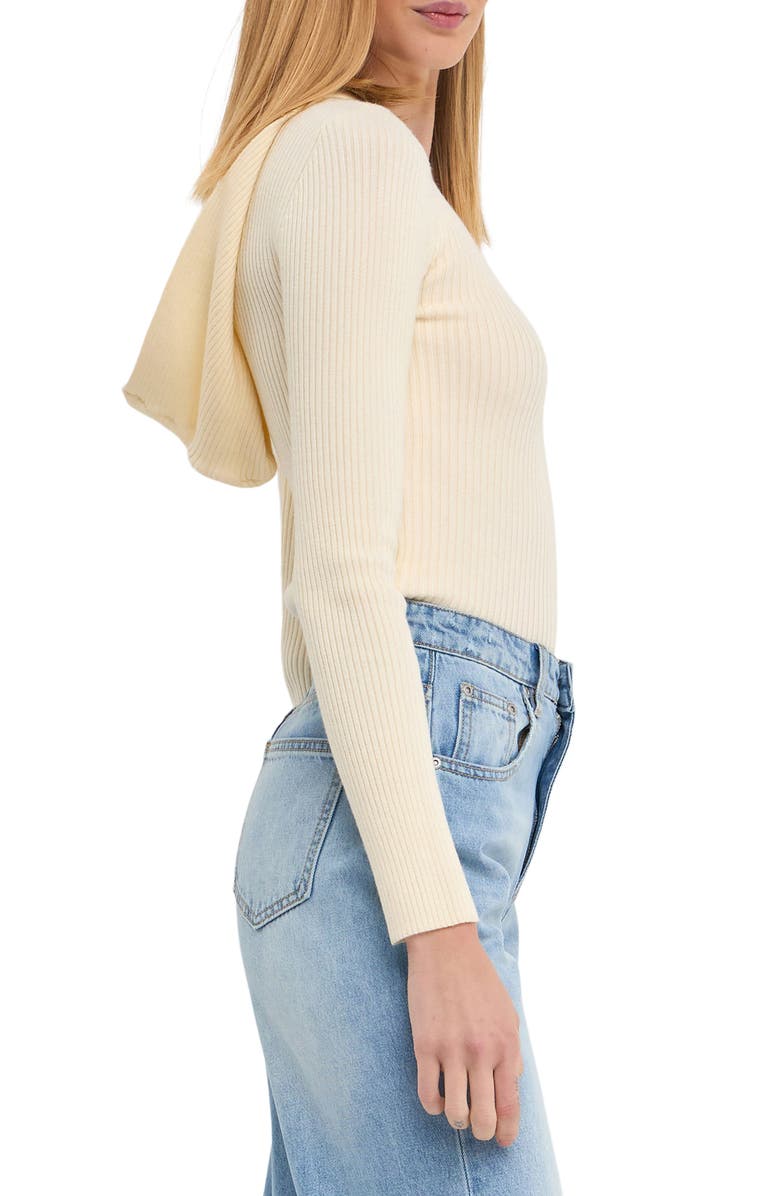 Endless Rose Fitted Rib Hooded Sweater, Alternate, color, Cream