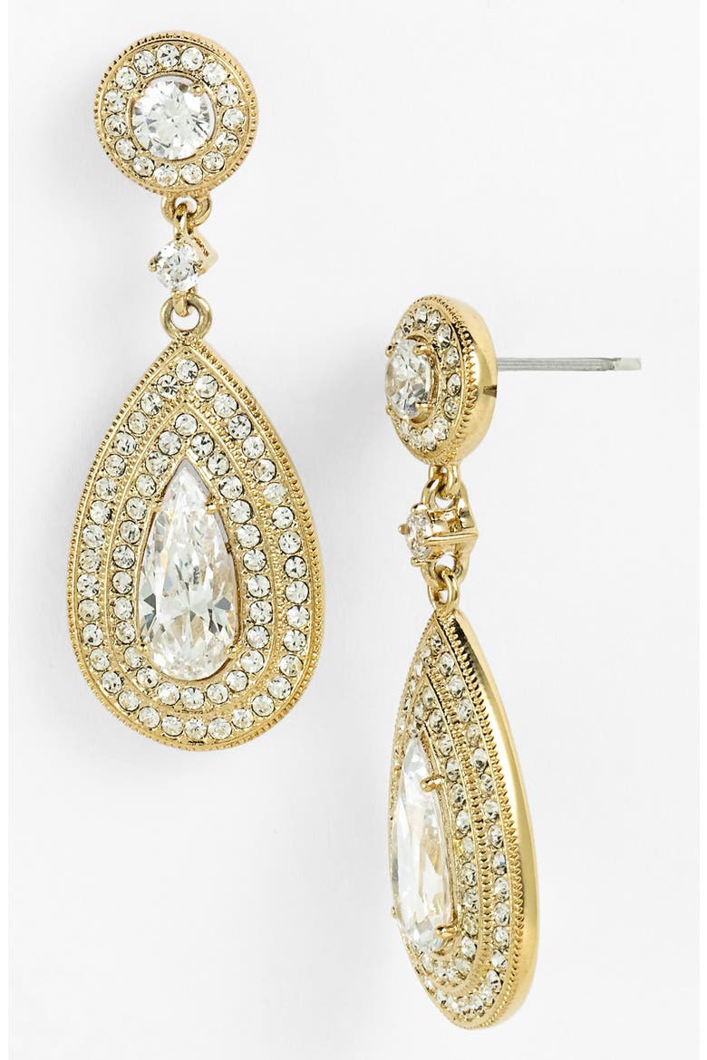 Pear Drop Earrings, Alternate, color, GOLD/ CLEAR