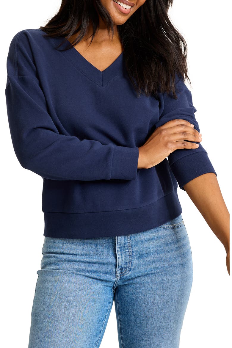 Marina del Mar Cotton V-Neck Sweatshirt, Main, color, COASTLINE
