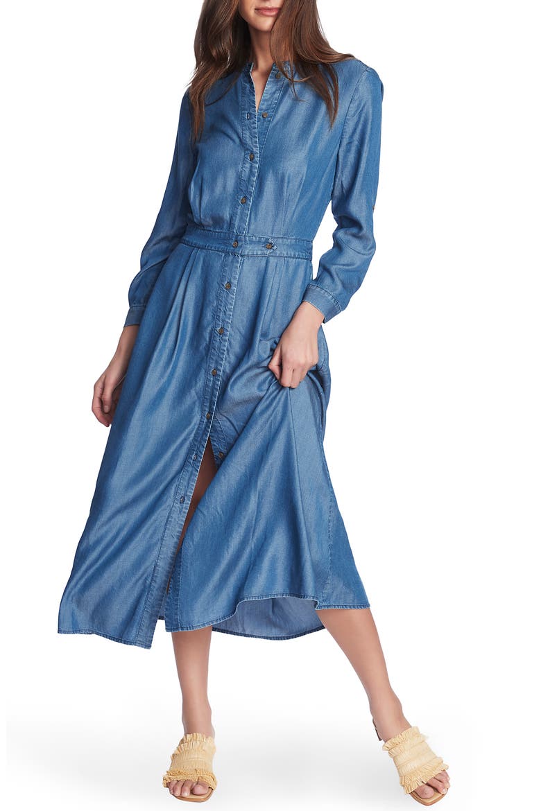 Long Sleeve Denim Midi Shirtdress, Main, color, AUTHENTIC