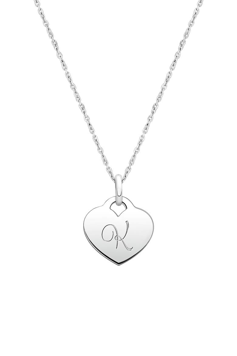 Sterling Silver Baby Heart & Engraved Initial 12-14" Necklace, Main, color, Silver - K
