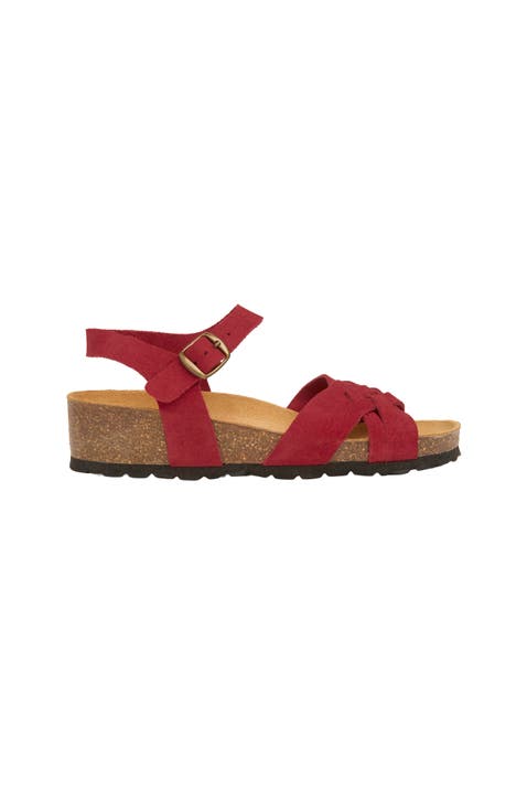 Woven Detail Low Wedge Leather Sandal