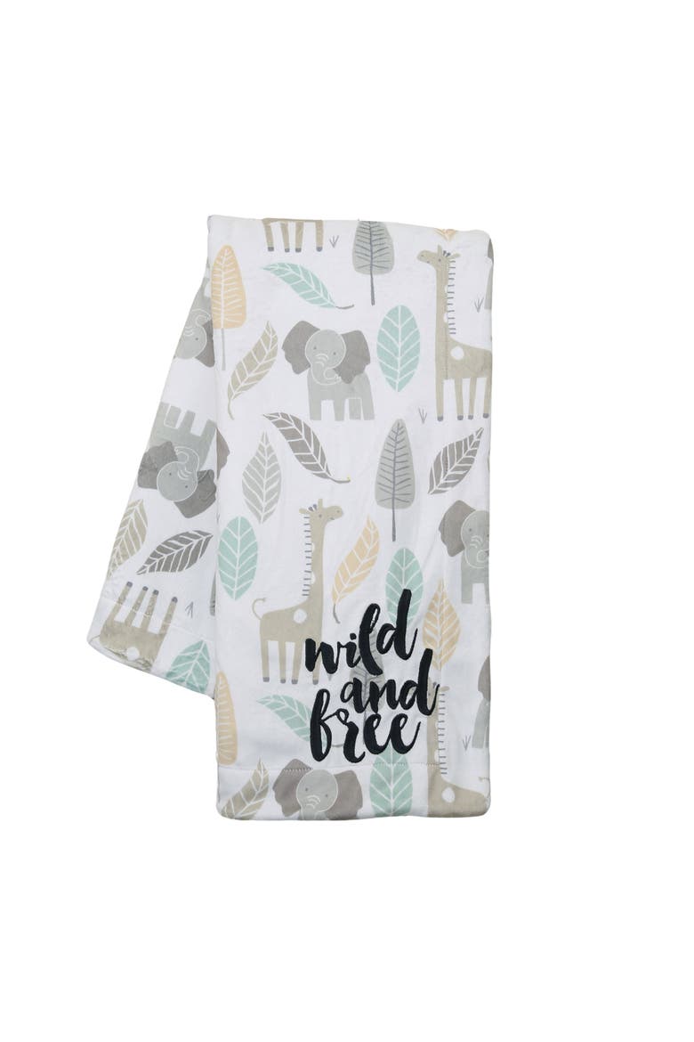 Jungle Friends Elephant/Giraffe Safari Soft Fleece Baby Blanket, Main, color, Green