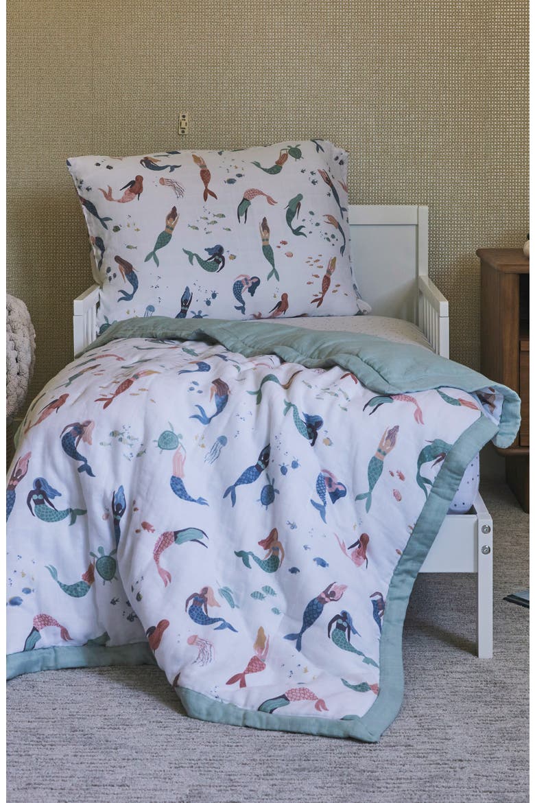 Cotton Muslin Toddler Comforter, Alternate, color, MERMAIDS