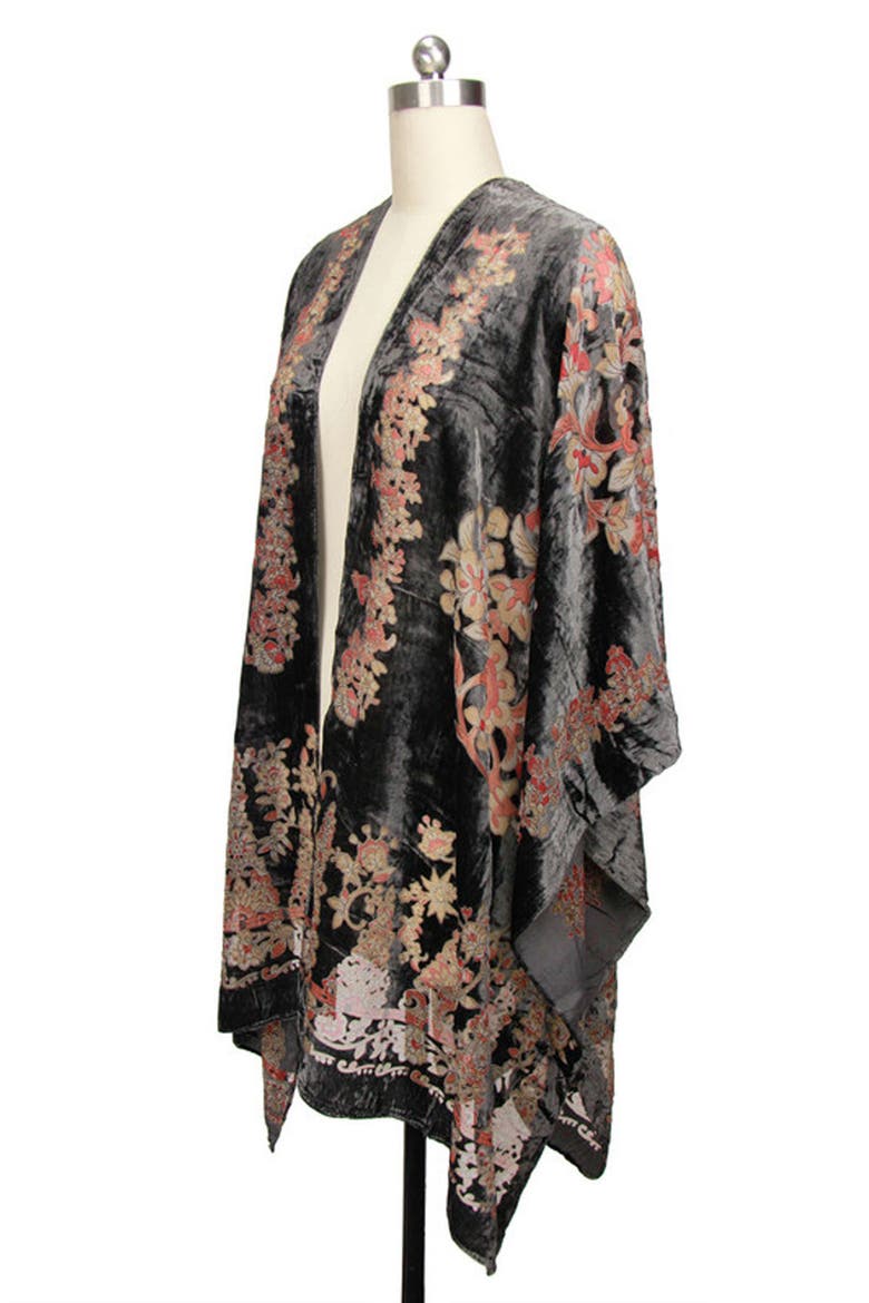 Ella Floral Burnout Velvet Ruana, Alternate, color, GREY