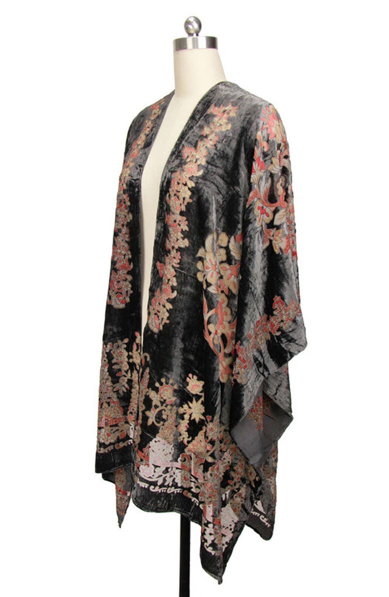 SAACHI Ella Floral Burnout Velvet Ruana, Alternate, color, Grey
