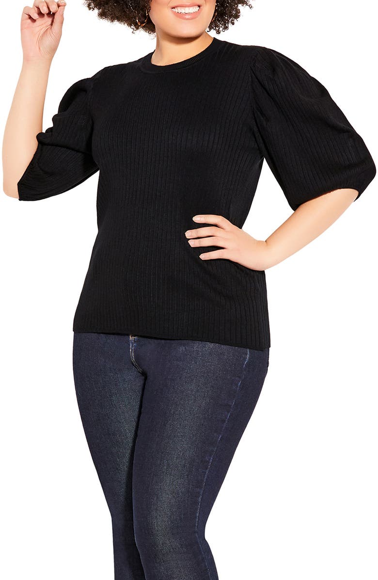 City Chic Sweet Rib Puff Sleeve Top, Main, color, 