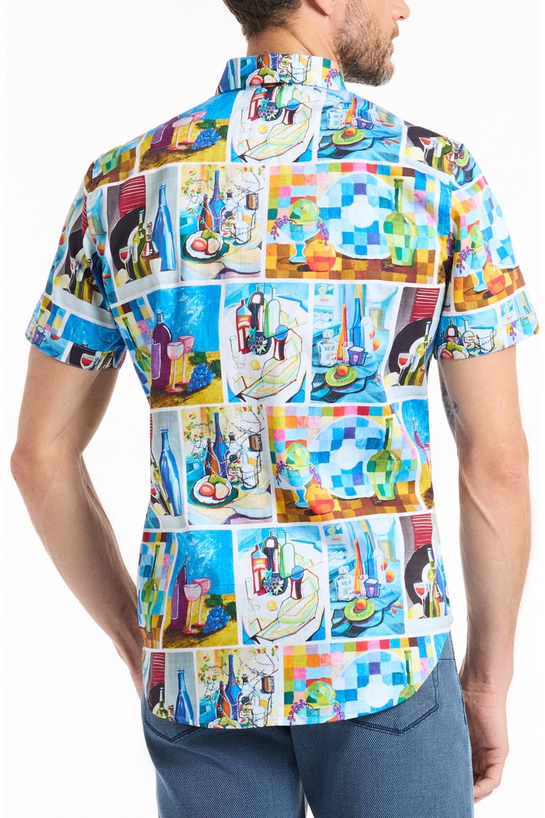 Wine & Dine Short Sleeve Cotton Button-Up Shirt, Alternate, color, WHITE/ BLUE MULTI