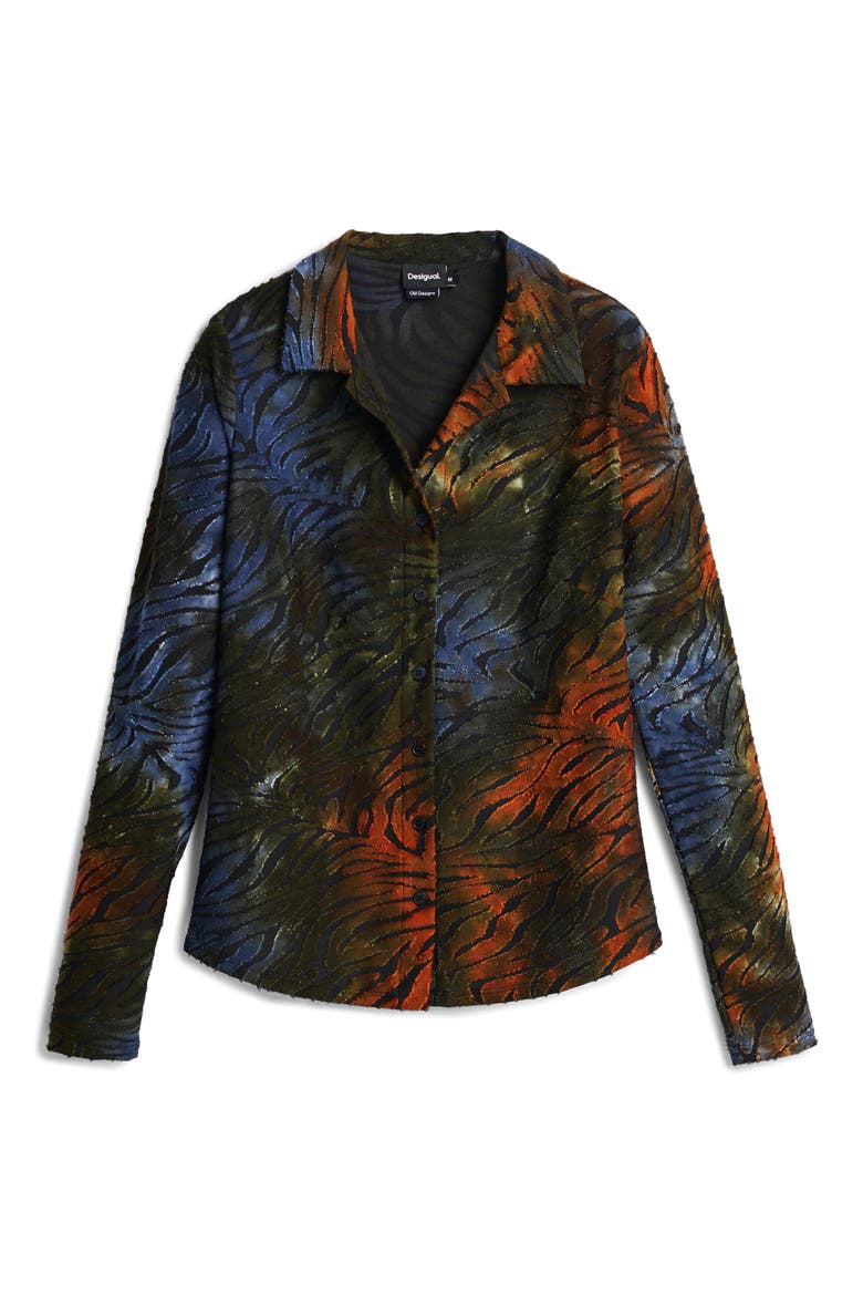 Abstract Stripe Metallic Long Sleeve Button-Up Shirt, Alternate, color, GREEN