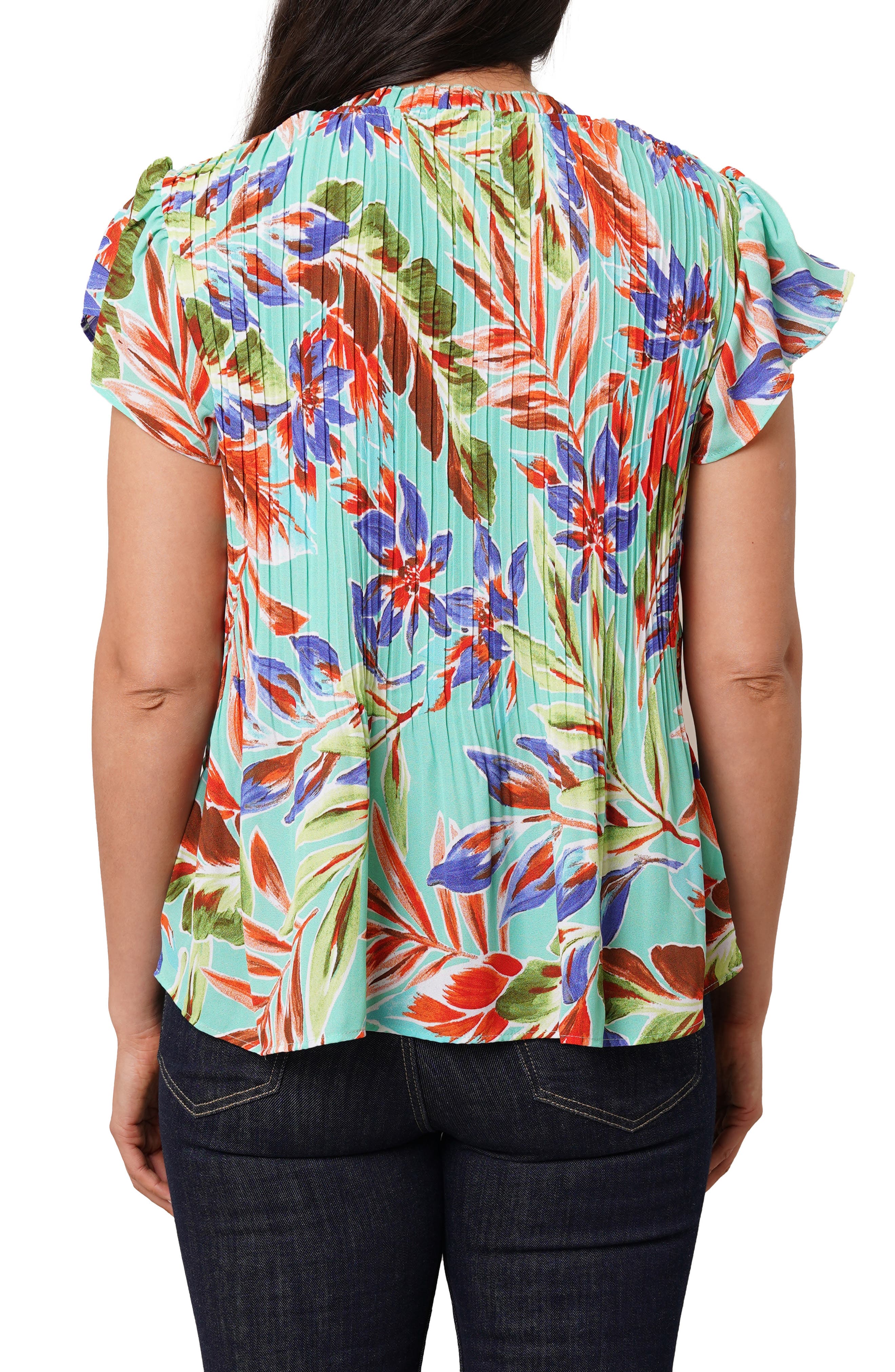 Pleated Tie Neck Short Sleeve Top - image 2
