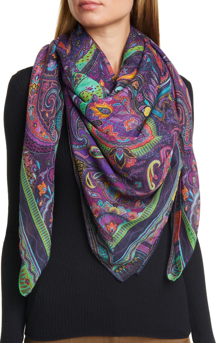 Etro Scialle Bombay Paisley Wool & Silk Scarf, Alternate, color, 