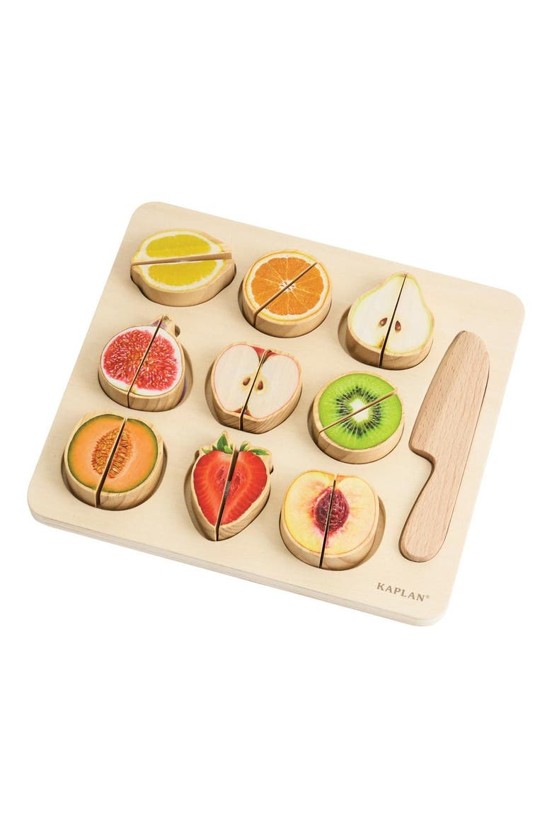 Wooden Slice & Match Fruit Puzzle, Main, color, Beige