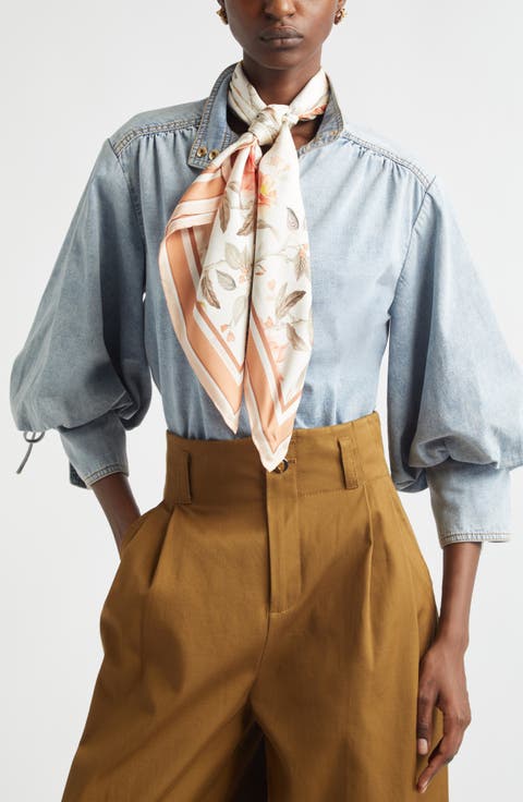 Floral Print Silk Square Scarf