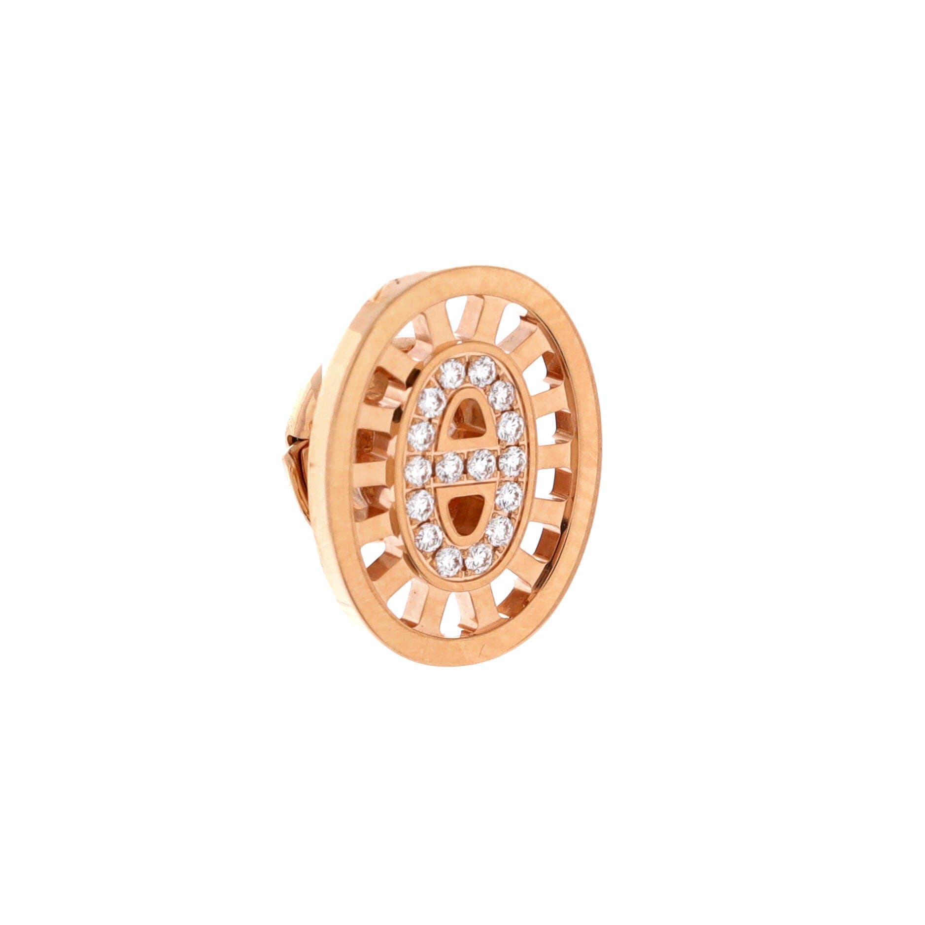 Pre-Owned Hermes Chaine D'Ancre Divine Stud Earrings 18K Rose Gold with Diamonds Small, Alternate, color, Rose Gold