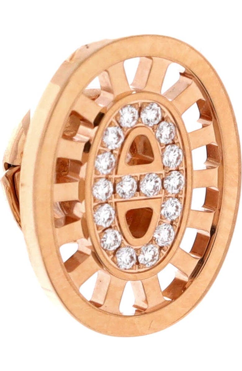 Pre-Owned Hermes Chaine D'Ancre Divine Stud Earrings 18K Rose Gold with Diamonds Small, Alternate, color, Rose Gold
