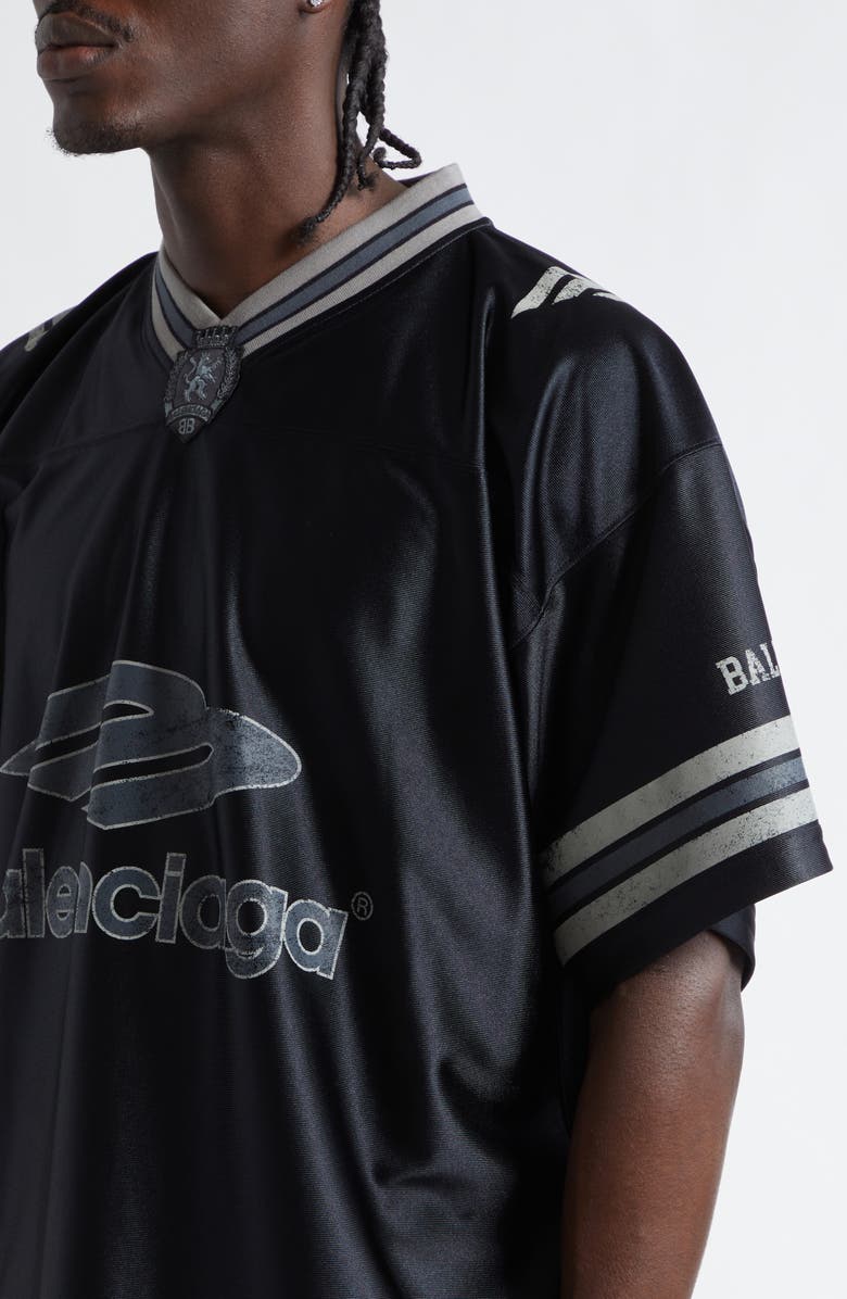 Balenciaga 3B Football Oversize V-Neck Jersey, Alternate, color, 1066 Black/ Anthracite