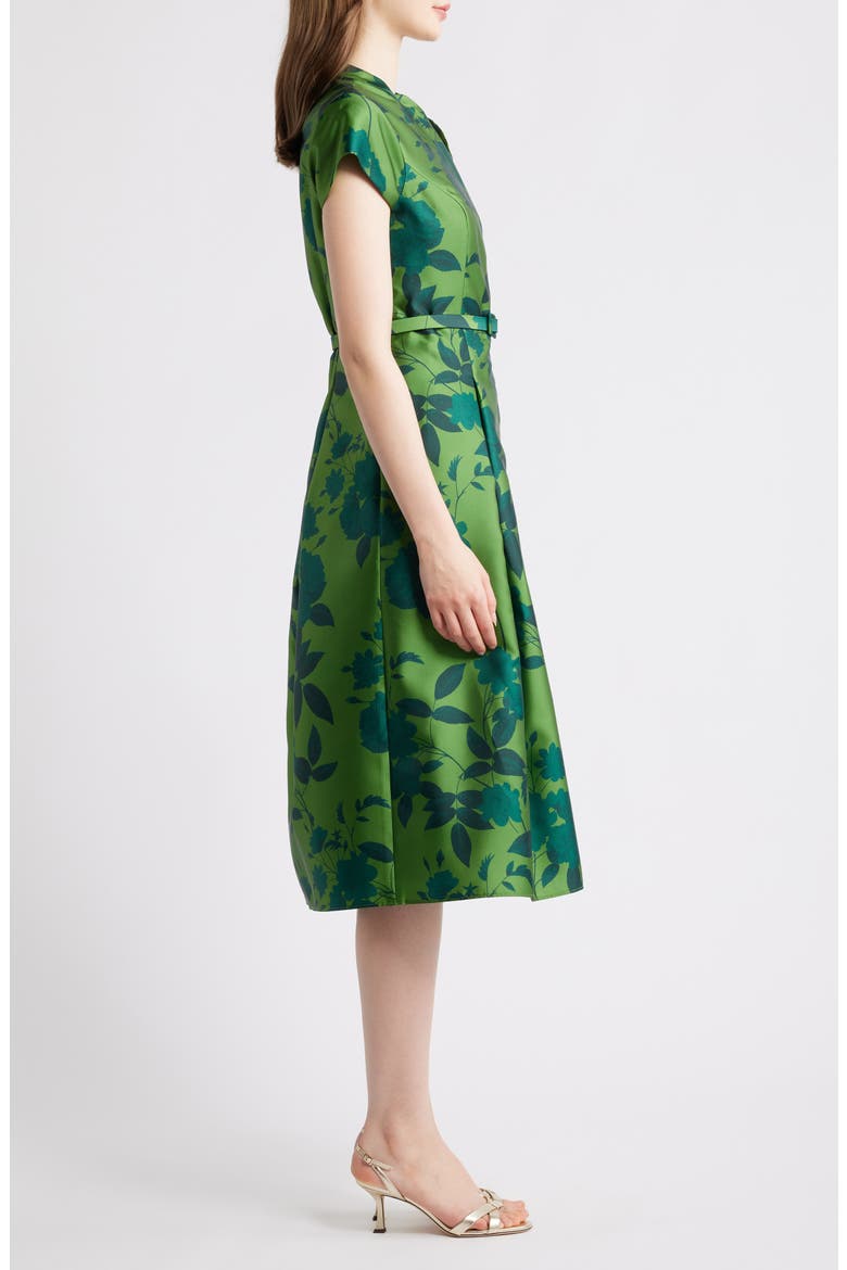 Martine Floral Mikado Cocktail Midi Dress, Alternate, color, EMPRESS GREEN ROSES