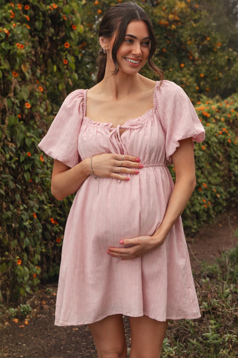 Textured Bubble Sleeve Maternity Mini Dress, Alternate, color, Pink
