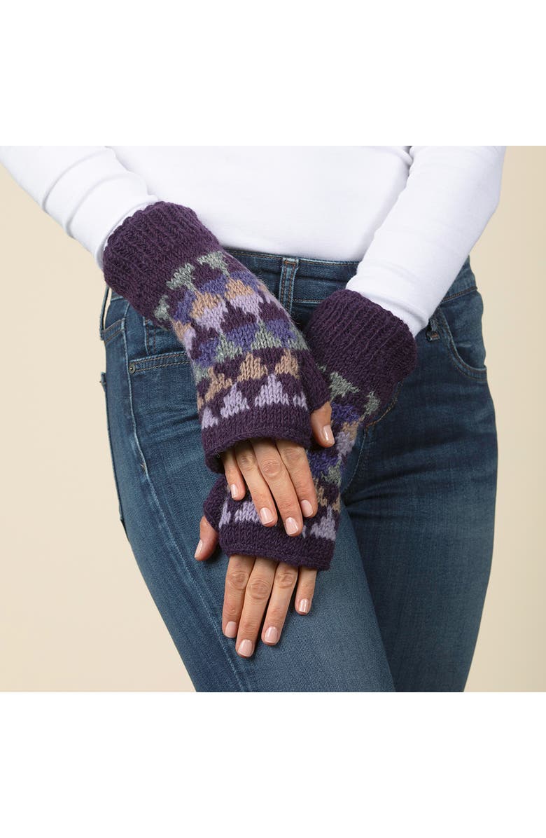 Feelgoodz Hand-Knit Jaya Harlequin Wool Half Mitten, Alternate, color, Bloom