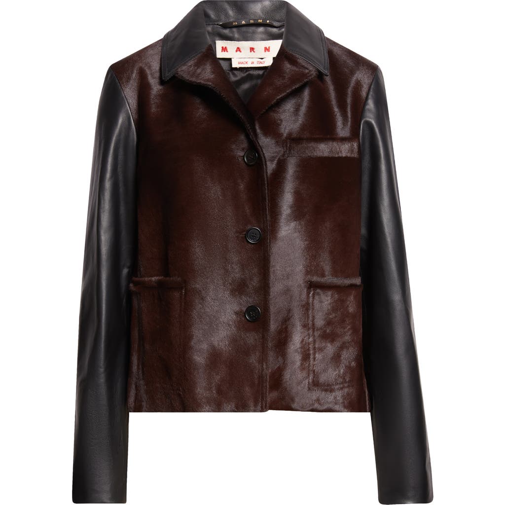 Marni Calfskin Long Sleeve Jacket Pockets In Brown