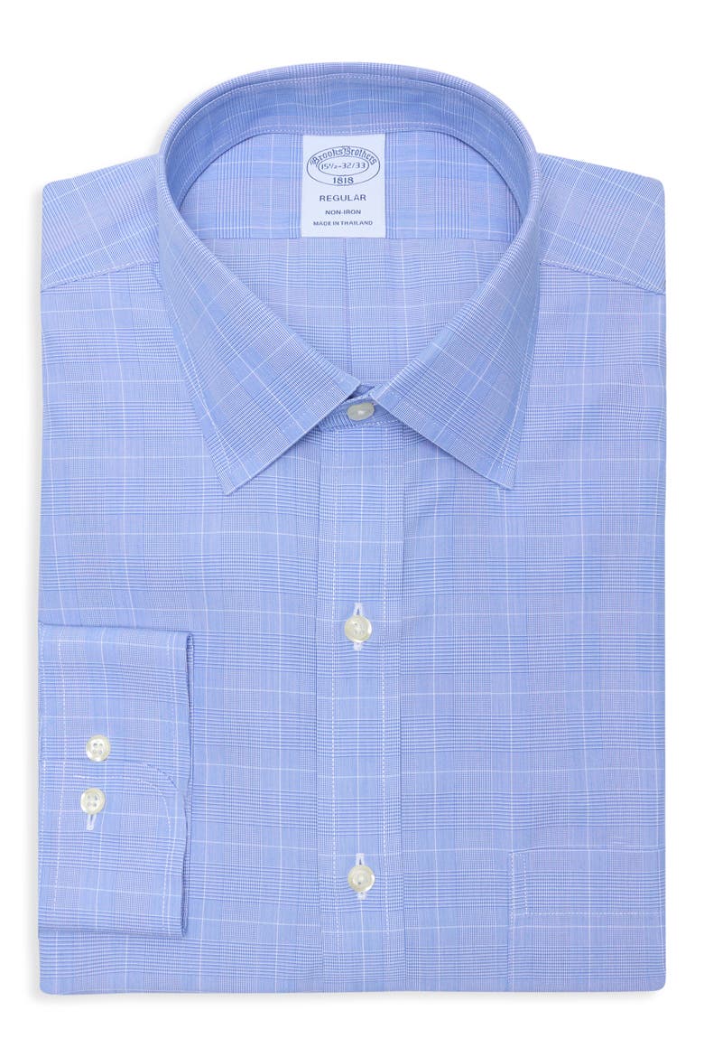Regular Fit Plaid Non-Iron Cotton Dress Shirt, Alternate, color, BLUE