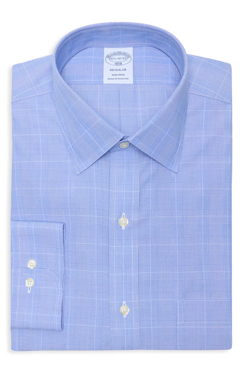 Brooks Brothers Regular Fit Plaid Non-Iron Cotton Dress Shirt, Main, color, Blue