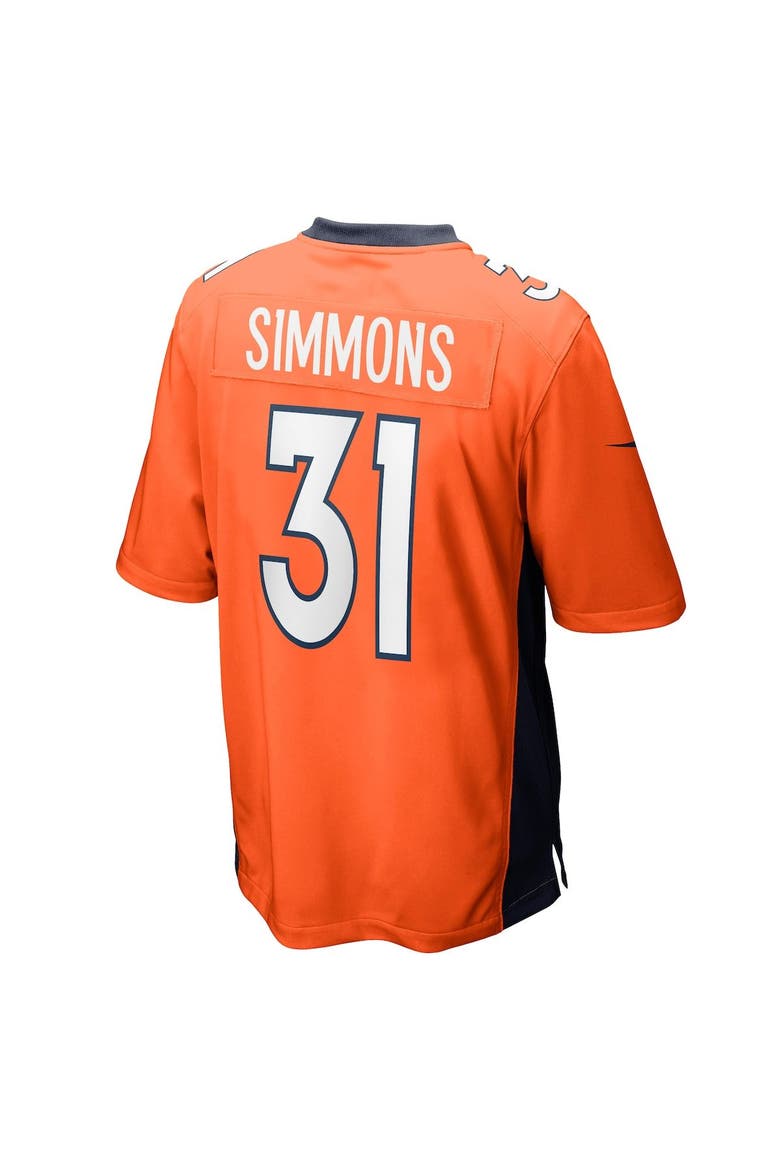 Men's Nike Justin Simmons Orange Denver Broncos Team Game V-Neck Jersey, Alternate, color, Orange