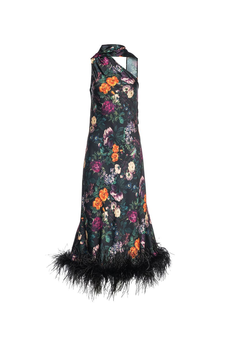 Liya Cannes One Sleeve Silky Maxi Dress, Main, color, Black
