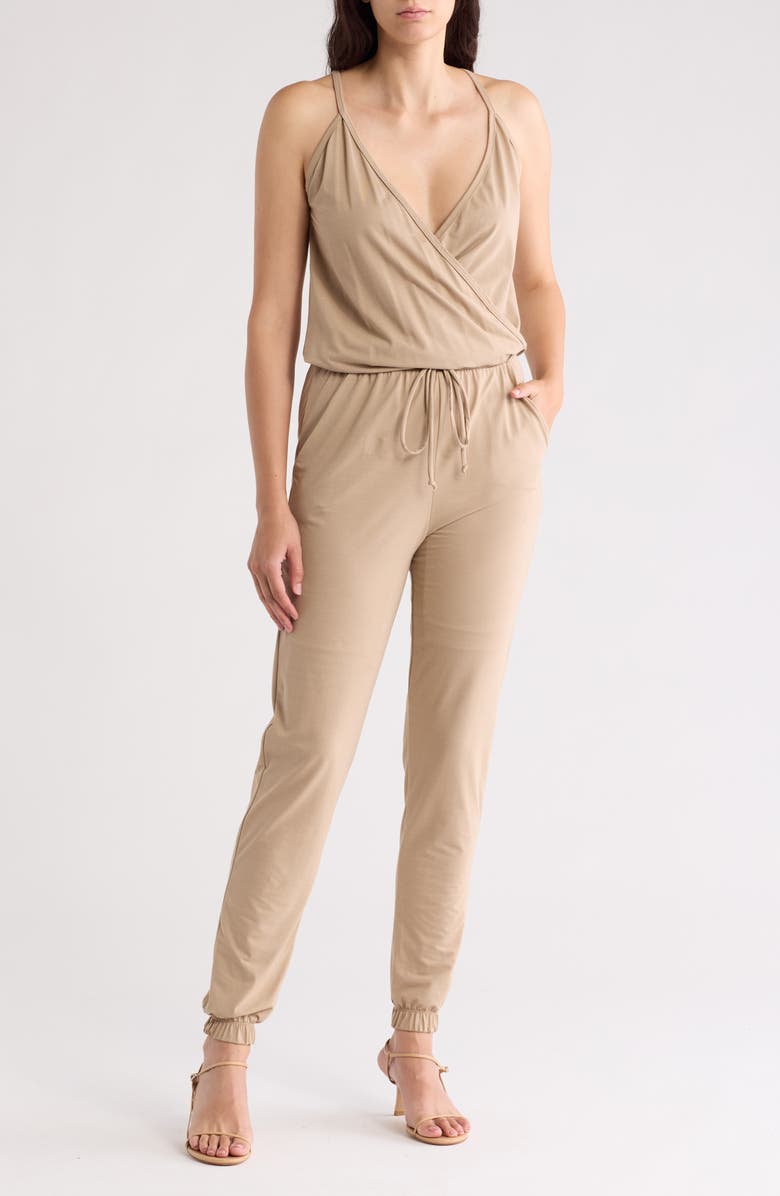 GO COUTURE Sleeveless Drawstring Jumpsuit, Main, color, Mocha