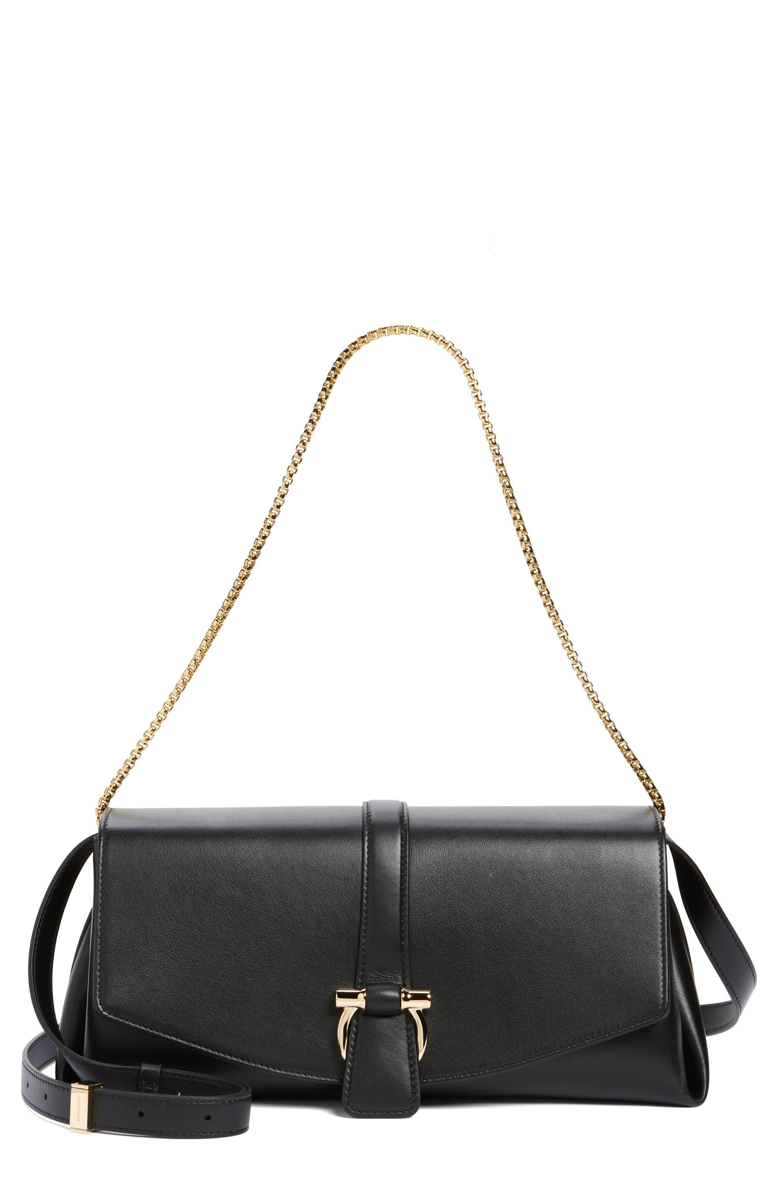 FERRAGAMO Medium Front Flap Leather Crossbody Bag, Main, color, Nero