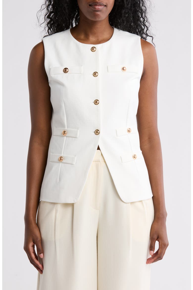 Button Front Vest, Main, color, GARDENIA