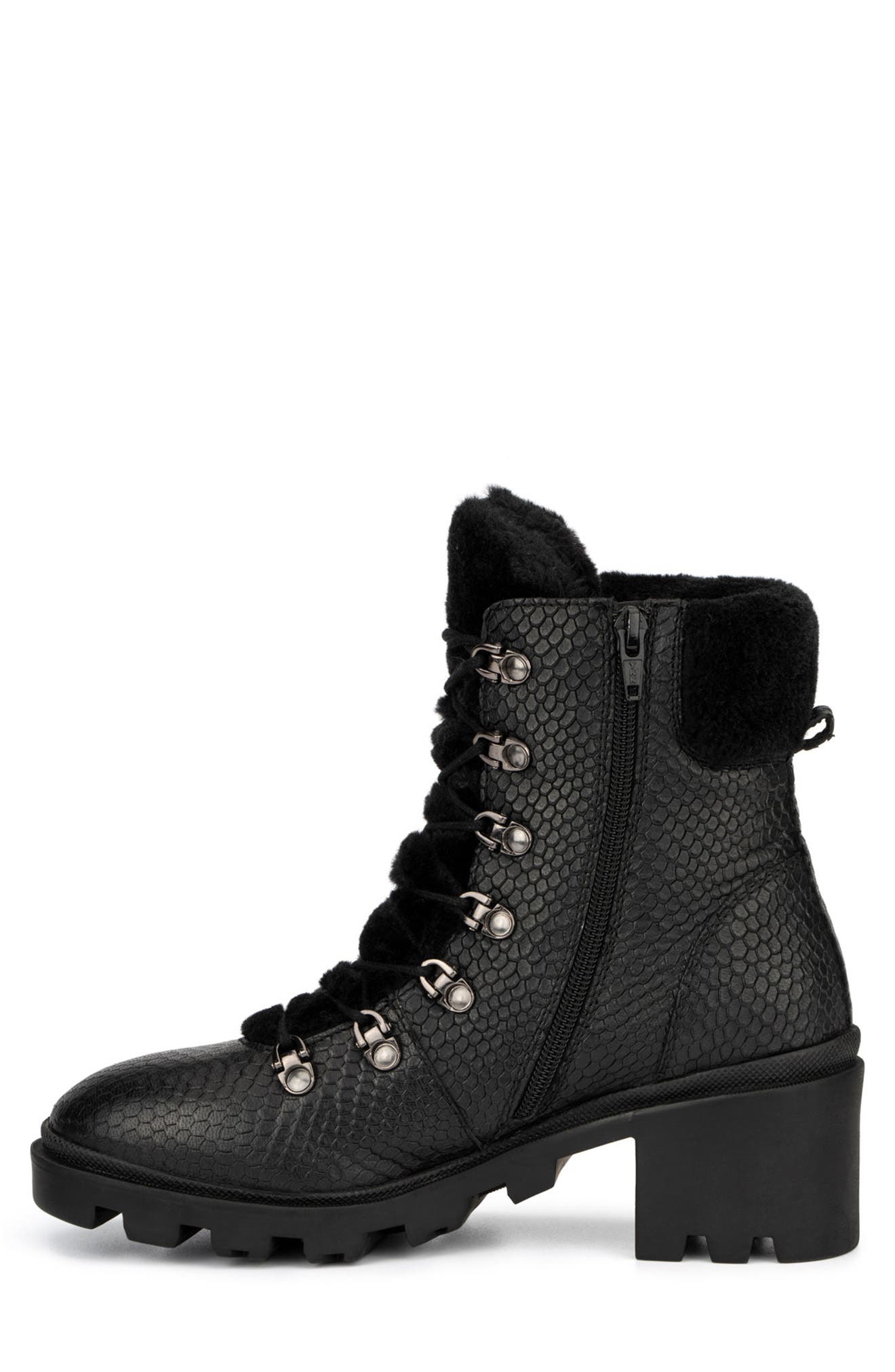 VINTAGE FOUNDRY Regina Faux Fur Trimmed Snake Embossed Boot, Alternate, color, Black