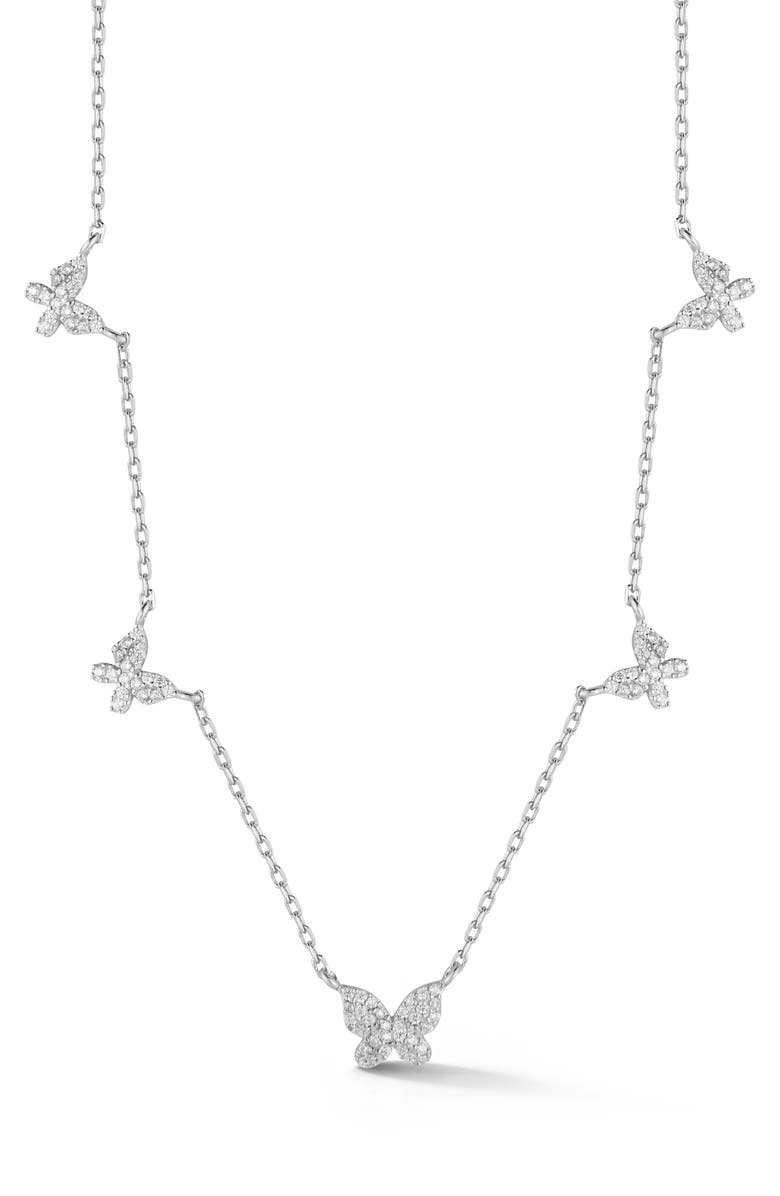 GLAZE JEWELRY Cubic Zirconia Butterfly Station Necklace, Main, color, Silver