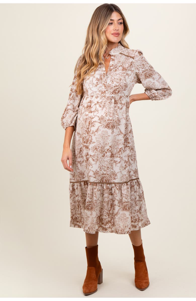 PinkBlush Printed Split Ruffle Collar Midi Dress, Alternate, color,