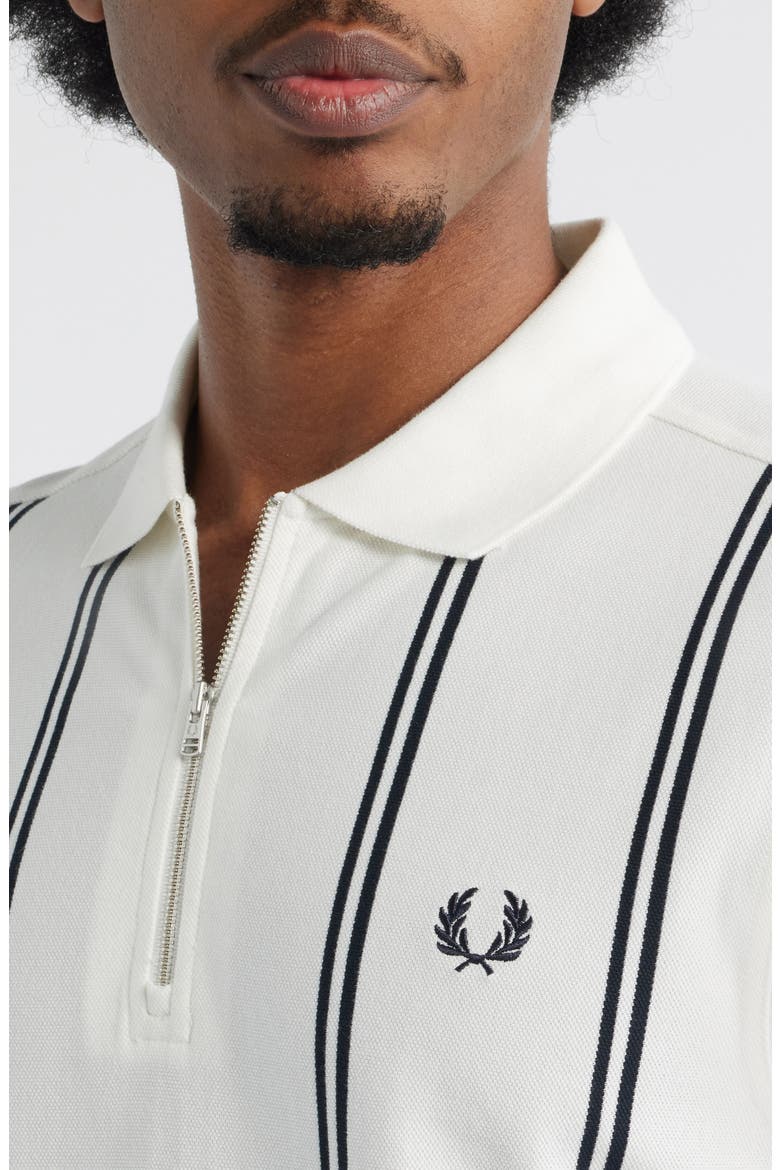 Vertical Stripe Cotton Piqué Zip Polo, Alternate, color, SNOW WHITE