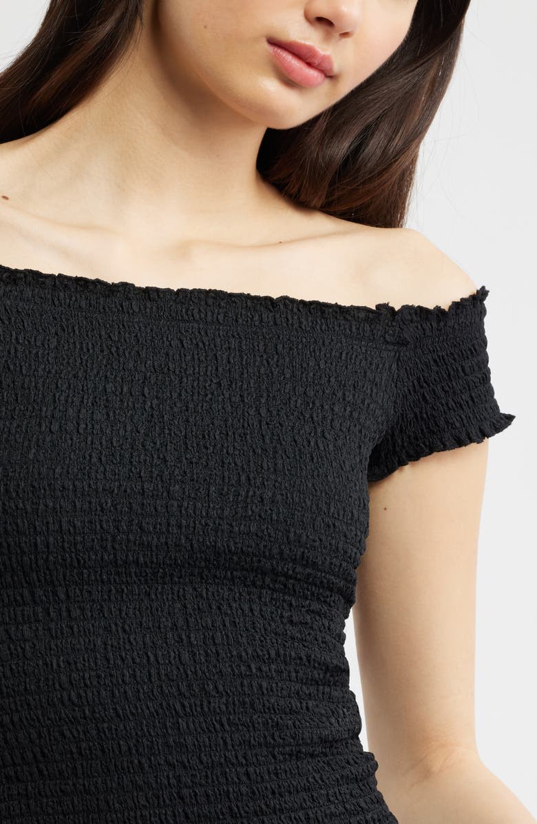BP. Off the Shoulder Smocked Top, Alternate, color, Black
