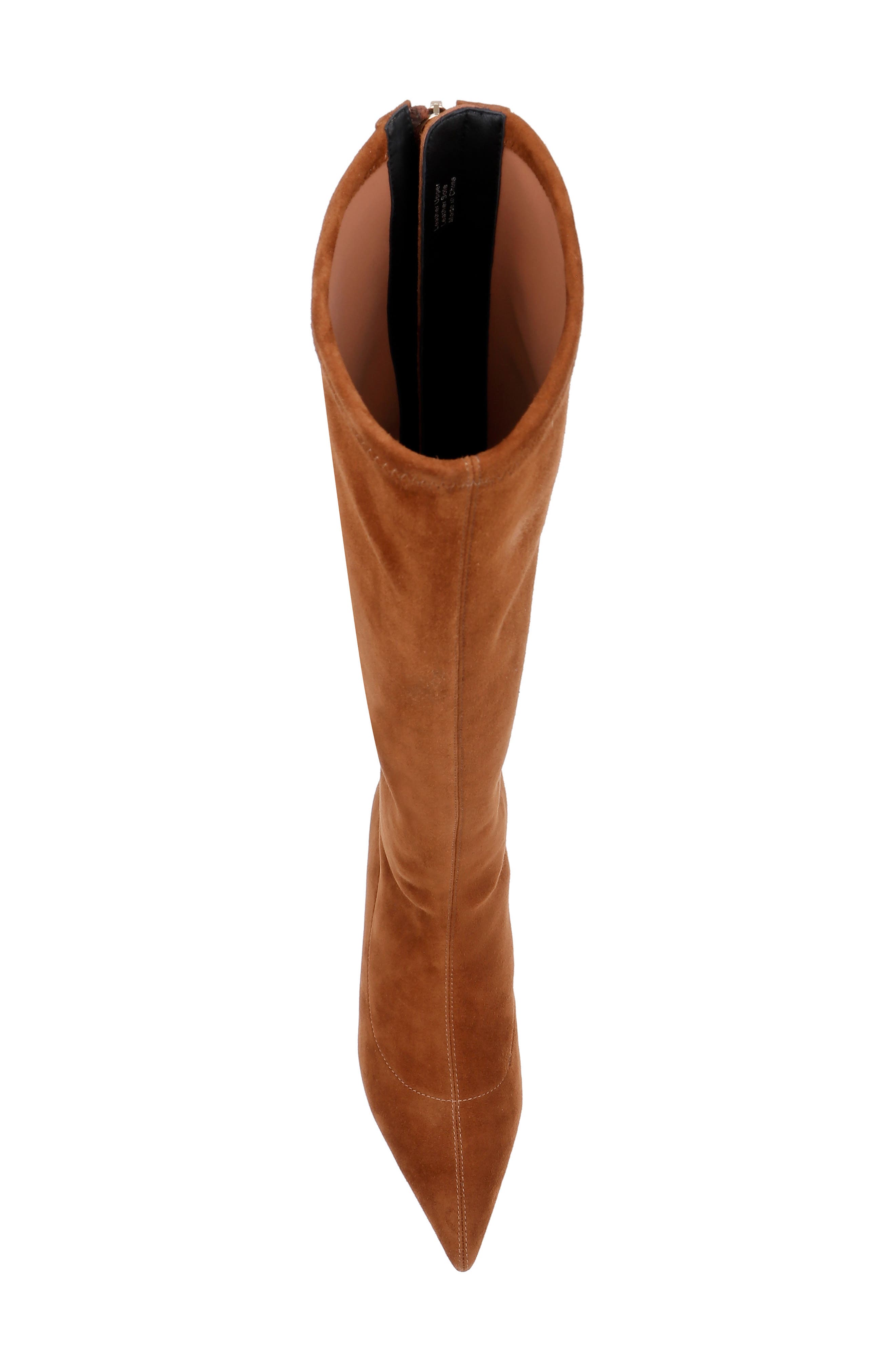 Emilie Pointed Toe Kitten Heel Knee High Boot, Alternate, color, BUCKSKIN SUEDE