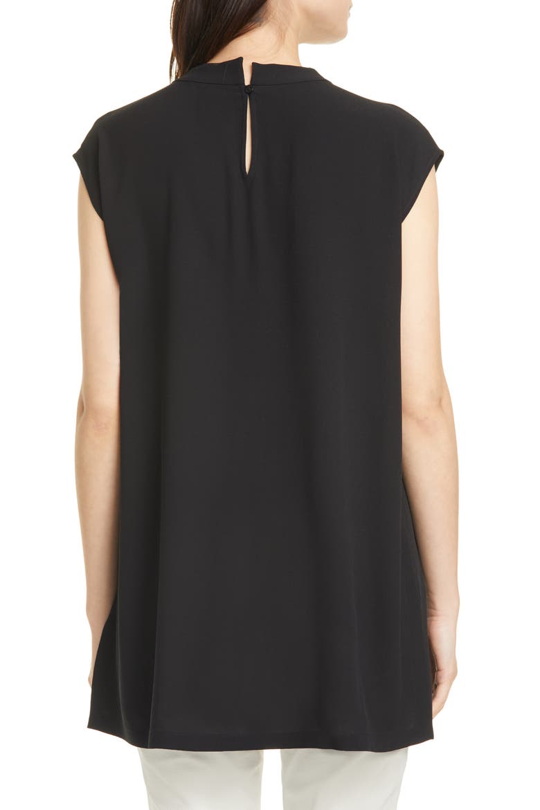 Funnel Neck Silk Box Top Tunic, Alternate, color, BLACK